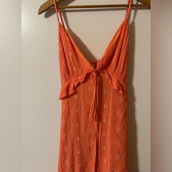 Peach Open Back Boho Tie Front Mini Dress - Picture 2 of 7